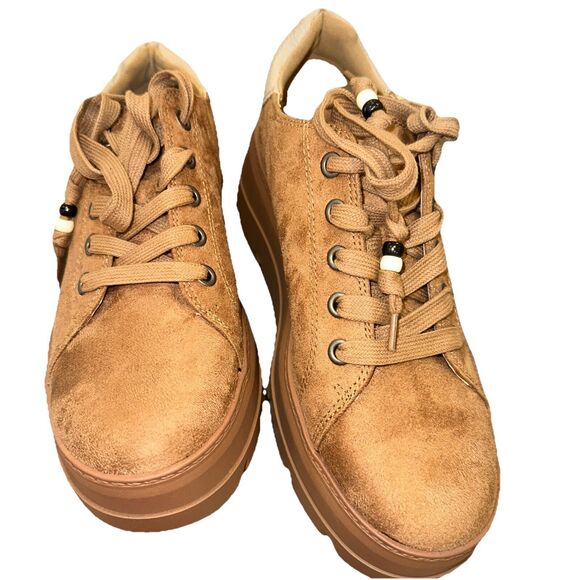 Zodiac Bea Brown Platform Sneakers Faux Suede Lace Up Women 9M NEW WITHOUT BOX - Picture 2 of 5